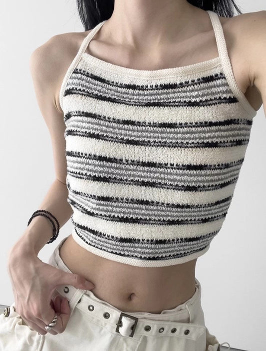條紋綁帶背心